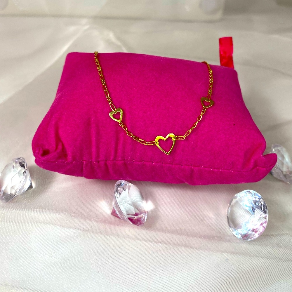 14K YELLOW GOLD heart anklet MADE IN ITALY REAL GOLD ❤️